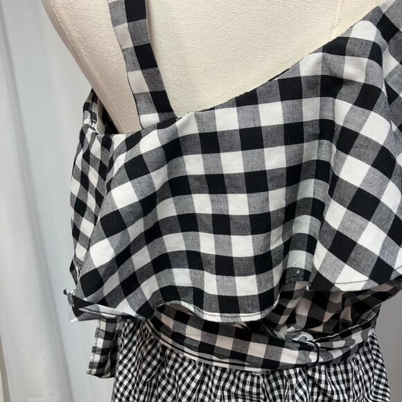 Calvin Klein Womens 8 Black Gingham One-shoulder Flounce Sheath Dress Spring - Picture 11 of 16